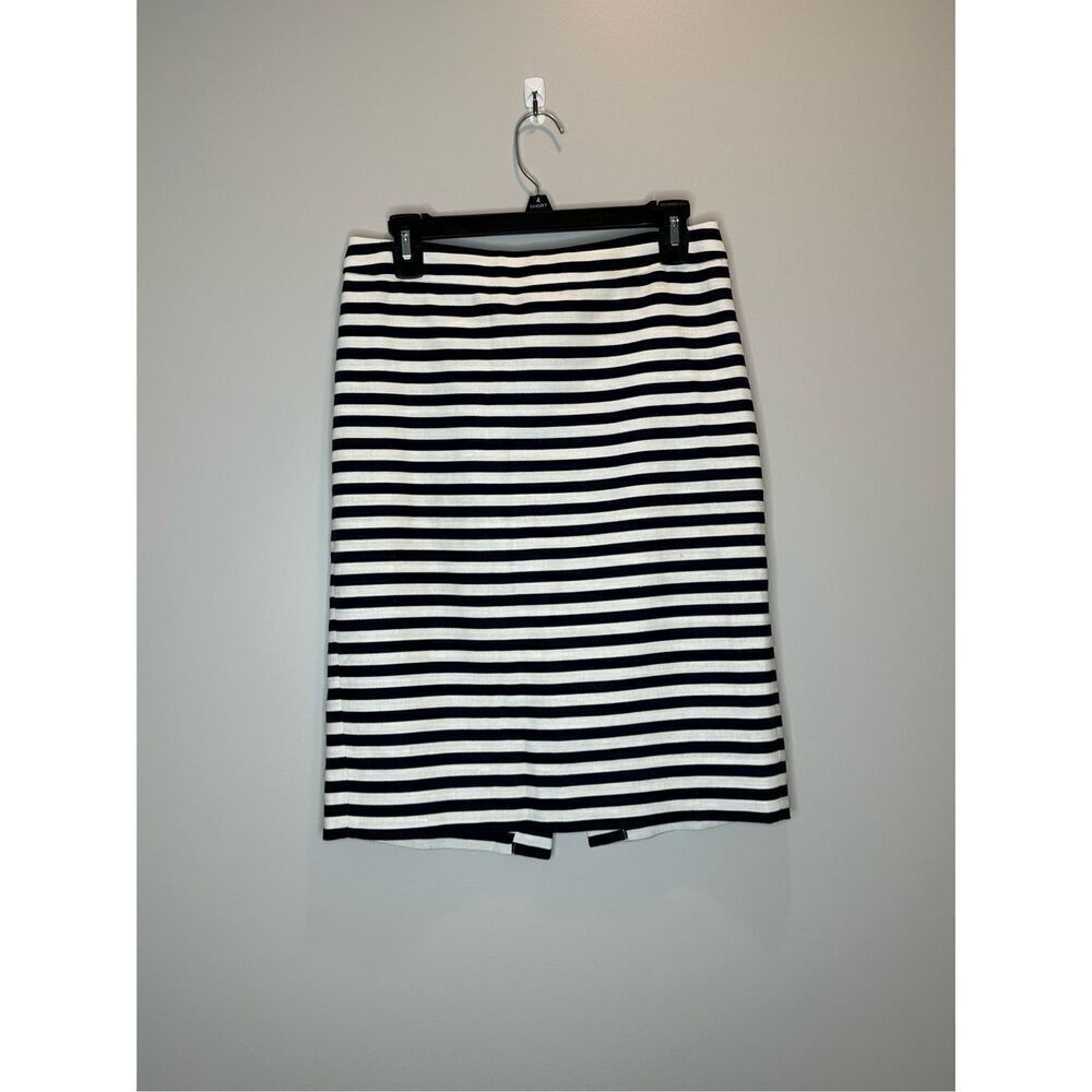 J. Crew No. 2 Pencil Skirt Navy and White Stripes Linen Blend Size 2